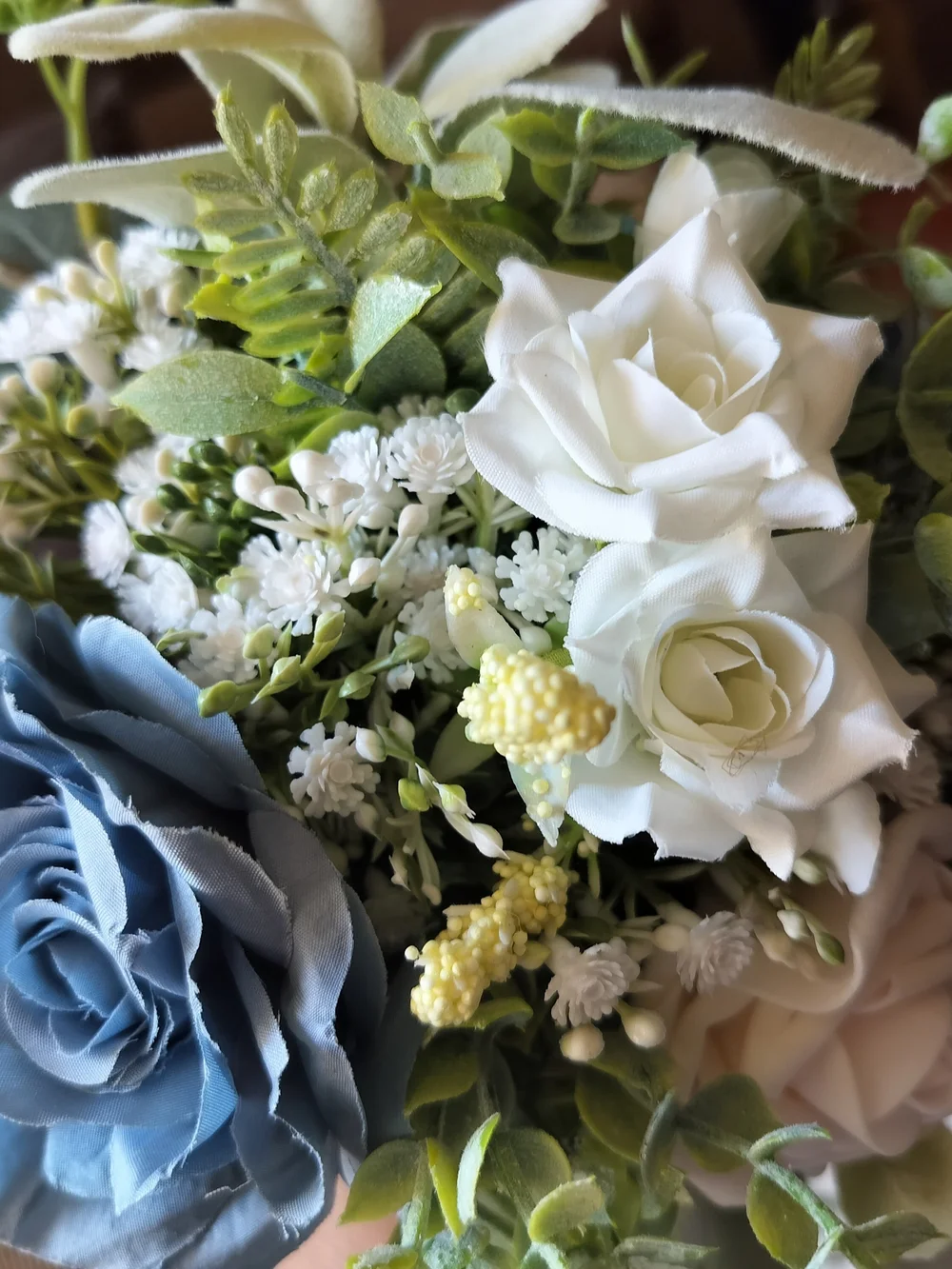 Blue and Cream With Assorted Greens Artificial Rose Arrangement - Home Accents
